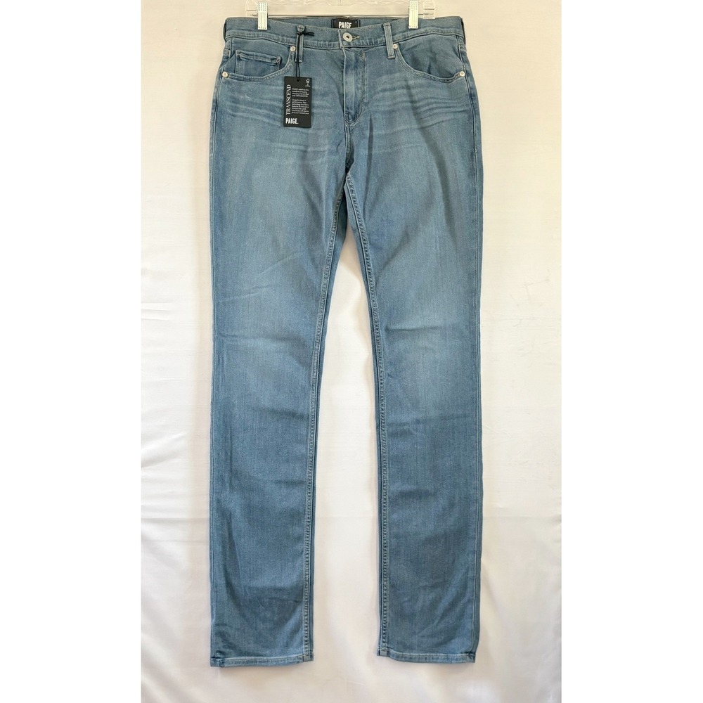 Paige Federal XLong Slim Straight Jeans Mens 33 Light Wash Transcend Denim